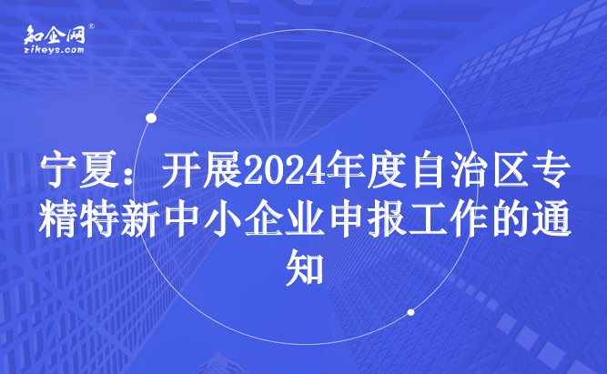 宁夏：开展2024年度自治区专精特新中小企业申报工作的通知
